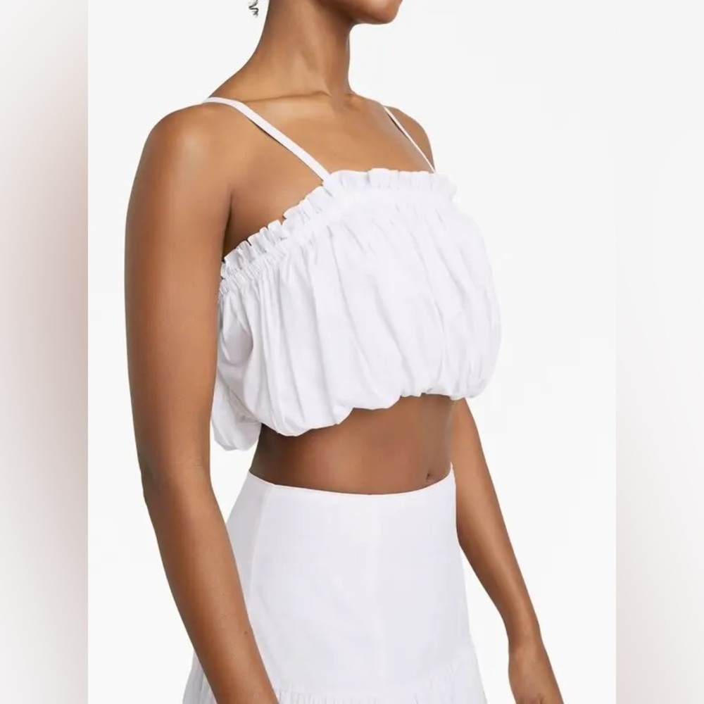 Cinq a Sept Ivee Puffball White Cropped Cotton Top, size XS - Picture 4 of 9